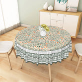 Aperturee - Aperturee Retro Green and White Floral Round Tablecloth for Vintage Farmhouse and Cottage Style Kitchen Decor